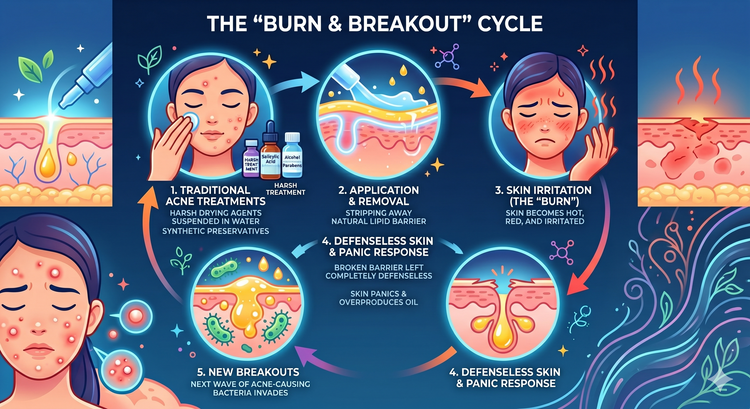 Illustration of the inflammatory burn cycle in skincare