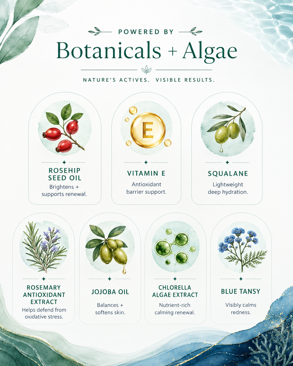 The botanical ingredients inside Emerald Calming Botanical Oil